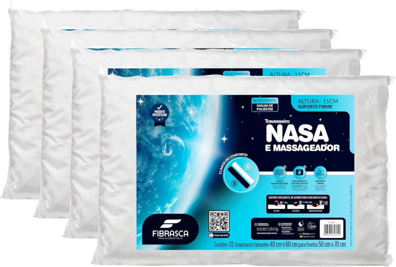 kit 4 pçs travesseiro nasa up 3 p/fronhas 50x70 cm - Fibrasca, Branco